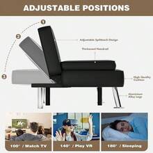 Futon Sofa Bed, Leather Futon Couch With Removable Armrests, Adjustable Recliner Sleeper Sofa Bed With Dual Cup Holders For Living Room, Apartment, Office (Black) - màu đen - Xem 6