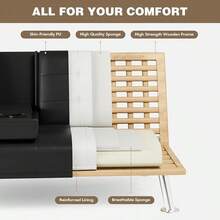 Futon Sofa Bed, Leather Futon Couch With Removable Armrests, Adjustable Recliner Sleeper Sofa Bed With Dual Cup Holders For Living Room, Apartment, Office (Black) - màu đen - Xem 7