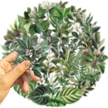 50pcs Transparent Plant Aesthetic Stickers Green Plant Stickers Craft Supplies PET Vinyl Sticker - Multicolor - View 4