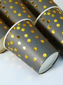 10pcs/25pcs Disposable Paper Cups With Black Background And Gold Polka Dots, Suitable For Iced Drinks, Coffee, Birthday Parties, Family Gatherings, Picnics, And Decorations