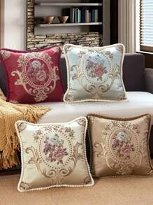 1 Peça Capa de Almofada Bordada com Floral Vintage, Com Zíper, Lavável em Máquina, Mistura de Tecido de Malha, Para Sofá, Cama, Sala de Estar, Feriado, Decoração de Festa, Todas as Estações - (48cm) Enchimento Não Incluído - Multicolorido - Visão 3