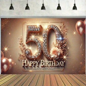 50th Birthday Celebration Deluxe Banner - Polyester Fabric, Elegant Golden Party Backdrop, Suitable For Home, Studio, Garden, Outdoor Celebrations | Versatile Decor Item For Anniversary Events