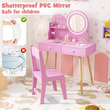 Laicejoy Laicejoy Kids Vanity Set, Dressing Table With Chair, 2-Color Front Lit Mirror, 2 Drawers, Open Storage Shelve, 3 Hooks