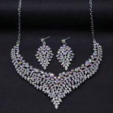 2pcs Women's Necklace And Earrings Set, Elegant And Gorgeous Jewelry With Rhinestone For Wedding, Party, Prom