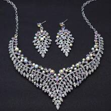 2pcs Women's Necklace And Earrings Set, Elegant And Gorgeous Jewelry With Rhinestone For Wedding, Party, Prom