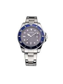 ZOEA EZ8096 Men's Silver Tone Quartz Watch With Stainless Steel Strap 30M Waterproof - 藍色 - 查看 1