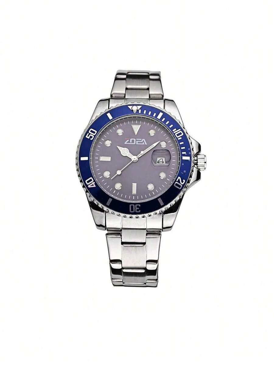 ZOEA EZ8096 Men's Silver Tone Quartz Watch With Stainless Steel Strap 30M Waterproof - 藍色 - 查看 1