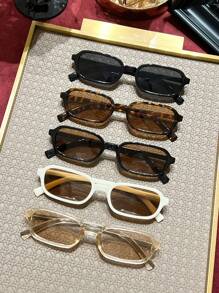 5 Pairs Retro Small Rectangle Fashion Glasses For Women, Suitable For Beach, Outdoor Activities, Driving, Sports, Travel, Fishing, Casual Outfit, Party, Holiday, Street Style Accessories For Summer Beach Vacation,Outdoor,Travel Shades Casual Style Rectangle Frame For Going Out Outfit,Back To School