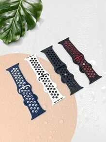 4件/組中性時尚運動款柔軟舒適透氣雙色調矽膠扣錶帶，相容於Apple Watch 38mm、40mm、41mm、45mm、44mm、42mm、49mm，適用於錶帶，百搭休閒手鍊、腕帶，派對禮物、節日禮物。相容於Ultra系列9/8/7/6/5/SE/4/3/2/1機型，可更換錶帶配件。 - 彩色 - 查看 2