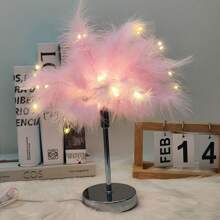 Pink Feather Lamp, LED Atmosphere Feather Night Light Night Lamp For Mother, Girlfriend, Home Girl Room, Wedding Decoration - 粉色 - 查看 2