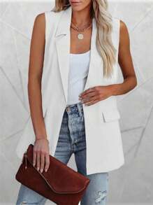 Women's Summer Sleeveless Blazer Vest Open Front Single Button Jacket With Pockets - 白色 - 查看 1