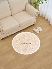 1pc BOHO Style Round Linen Rug With Vintage Pattern, Home/Hotel/Living Room/Bathroom Decorative Floor Mat, Pink