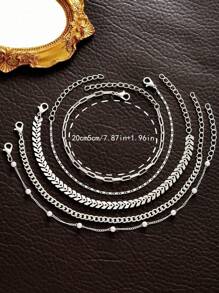 5pcs Simple Style Stackable Thin Chain Anklet Copper Ankle Bracelet Set For Women Girls Daily Wear - Yellow Gold - View 6