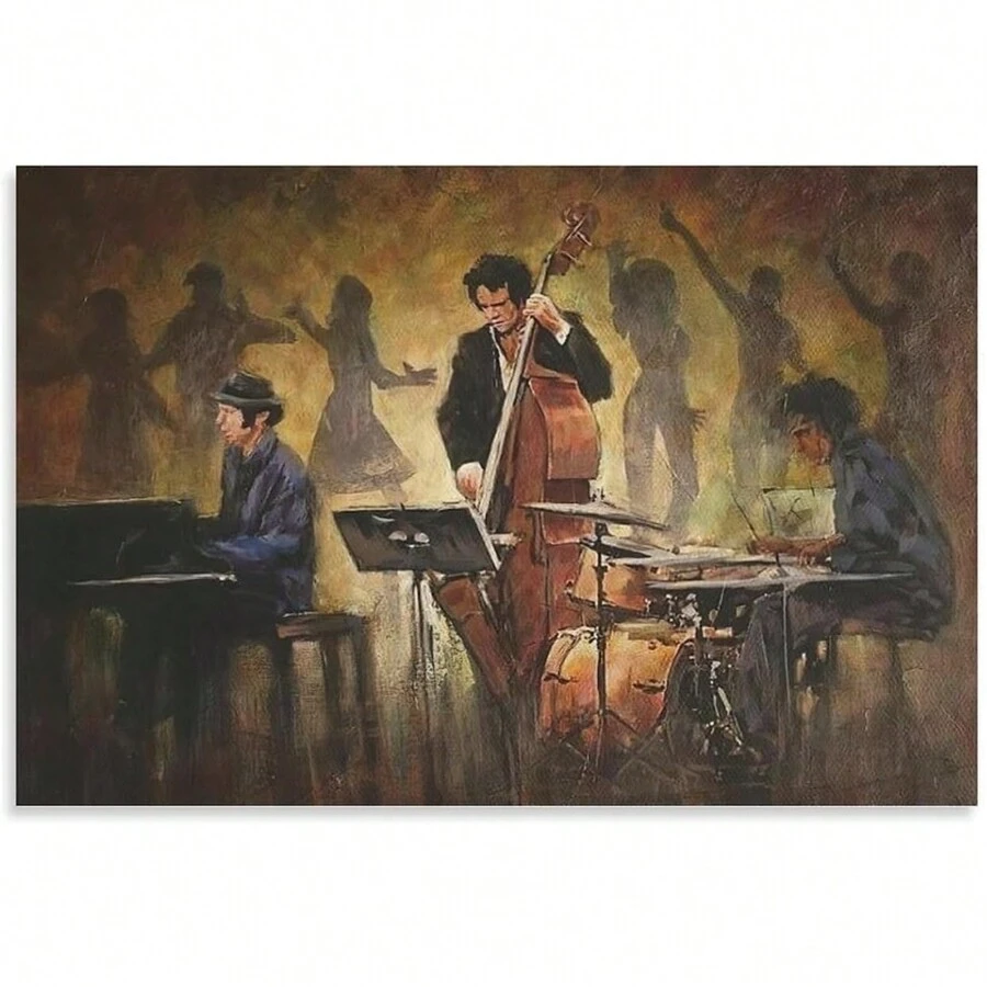 1pc Vintage Music Oil Painting Jazz Singer Playing Poster Modern Poster Canvas Wall Art Poster Room Aesthetics And Decoration Picture Printing Craft Canvas Decor Framed Ready To Hang.