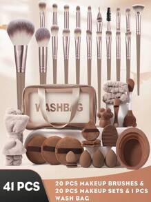 6/39/41/43/46/51PCS Makeup Tools Set Including:1pc Multi-Functional Zipper Toiletry And Cosmetic Bag Waterproof+30PCS Makeup Brush Sets+3PCS Makeup Sponges+3PCS Triangle Powder Puffs+3PCS Mini Air Cushion Powder Puff+1pc Hairband+2PCS Hand Bowl Strap+3PCS Circular Powder Puffs+2PCS Makeup Brush Cleaning Tools+1pc Nose Wash Brush+1pc Facial Mask Brush+1 Pc Silicone Cat Paw Face Brush - 彩色 - 查看 16