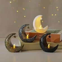 1 pieza Linterna de estrella y luna retro de LED de plástico, color dorado, blanco, negro, plateado para Oriente Medio, Ramadán, oración islámica, luna nueva, decoración de Eid Mubarak, regalo