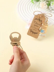 10件套金色开瓶器套装，含薄纱袋，适合婴儿派对，脚印金属钥匙扣开瓶器，含薄纱袋和感谢卡，婴儿派对家居装饰礼品，纪念品，派对小礼物 - 金色奶瓶 - 查看 8