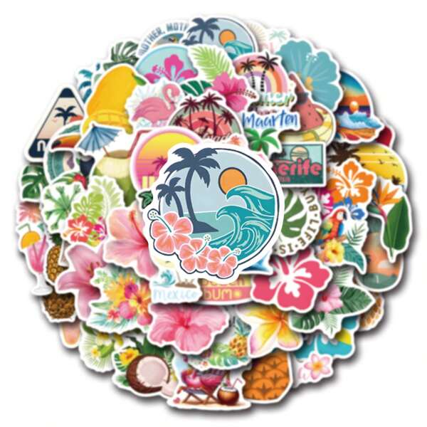 56PCS Tropical Stickers | Vinyl Aesthetics Stickers For Scrapbook,Journaling,Laptop,Bumper,Skateboard,Water Bottles,Computer,Phone,Cartoon,Hard Hat,Car Stickers