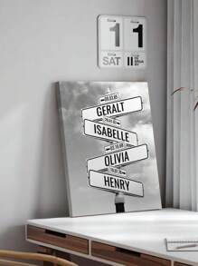 1pc Framed Personalized Family Names Canvas Poster, Street Sign Wall Art, Custom Name Poster For Home Decor, Canvas Prints For Living Room Bedroom Kitchen Decor, Perfect Gift And Decoration Gifts Birthday Graduation