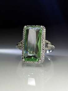 1枚时尚橄榄绿长方形宝石戒指，夸张个性化欧美风格珠宝 - 款式2 - 查看 10