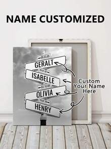 1pc Framed Personalized Family Names Canvas Poster, Street Sign Wall Art, Custom Name Poster For Home Decor, Canvas Prints For Living Room Bedroom Kitchen Decor, Perfect Gift And Decoration Gifts Birthday Graduation