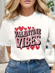 Vintage Valentine's Day VIBES Design T-Shirt Crew Neck Tee Casual Comfy Tees