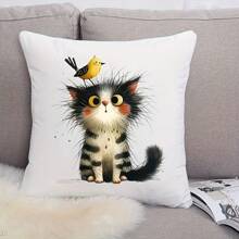 1 pieza/2 piezas/3 piezas Pegatina transferible con calor estilo DIY de gato y pájaro - Lavable, apta para camisetas, vaqueros, suéteres, bolsos y almohadas