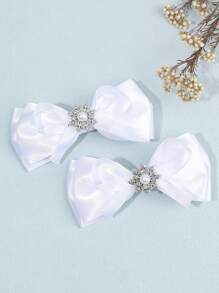 2 件象牙色缎带蝴蝶结发夹，适合幼儿女孩，银色珍珠水钻装饰发夹，节日派对发夹，鳄鱼夹，儿童青少年发饰，适合日常生活、节日 - 彩色 - 查看 4