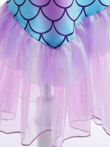 Young Girl Mesh Cap Sleeve Mermaid Dress - Multicolor - View 5
