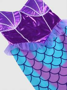 Young Girl Mesh Cap Sleeve Mermaid Dress - Multicolor - View 4