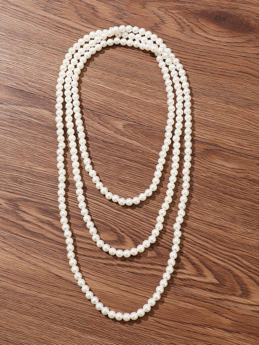 Minimalist Layered Beaded Necklace - Beige - View 1