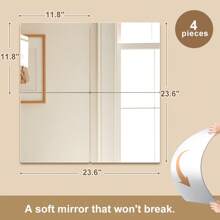 4 pièces Ensemble de carreaux de miroir, miroir doux acrylique DIY combinable pour décoration murale avec adhésif et anti-chute, miroir acrylique trempé incassable, sans cadre et auto-adhésif - idéal pour la chambre à coucher, la salle de gym et le placard, installation facile, design gain de place