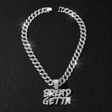 Unique Hip-Hop Fully Iced Out Double Line Rhinestone Letter "BREADGETTA" Pendant Niche Design Tennis Necklace Jewelry - Multicolor - View 9