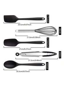 5 件套硅胶不粘烹饪用具套装，耐热厨房工具，配有符合人体工程学的手柄和灵活的头，易于清洁