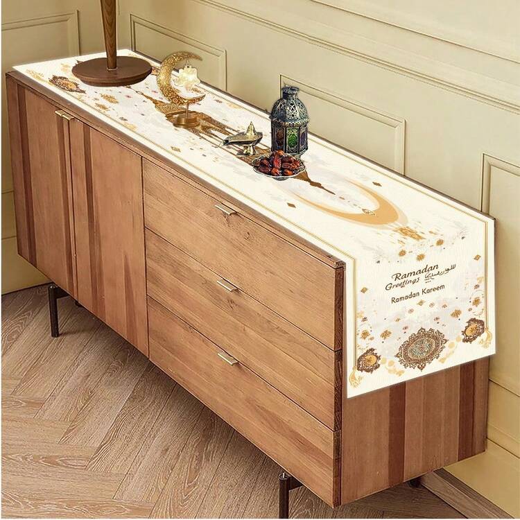 1 件桌旗，白金月亮星星图案桌布，适合家庭餐厅壁炉派对装饰、家庭厨房餐厅装饰、家居装饰 - 彩色 - 查看 5