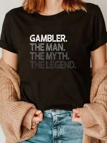 100% Cotton Mens Gambler Gift Man Myth T-Shirt - 黑色 - 查看 1