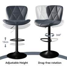 Nalupatio Juego de 2 taburetes de bar, silla de bar de altura regulable con respaldo, altura ajustable, giratorio 360°, piel sintética, para comedor, bar en casa, isla de cocina, 2 taburetes - Gris Oscuro - Ver 4
