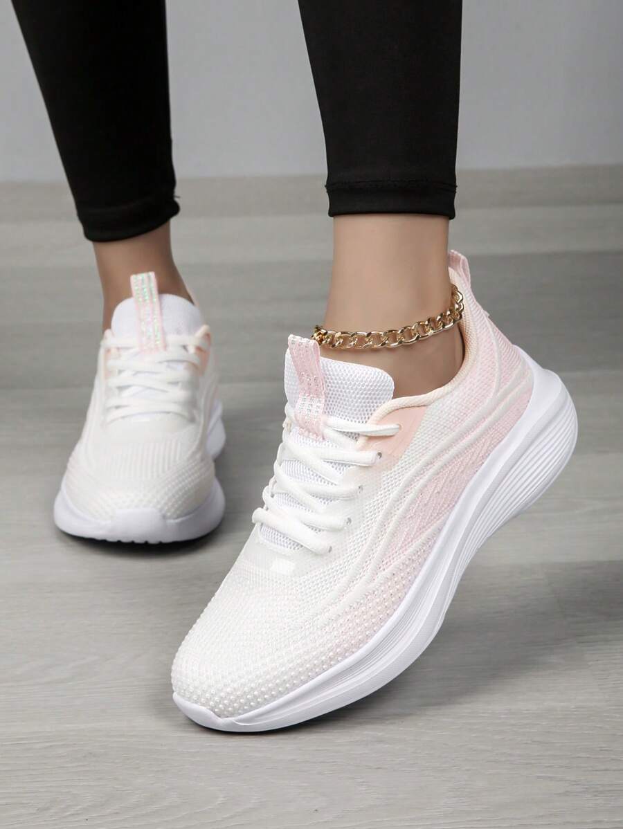 女士透气网眼运动鞋，轻便舒适平底鞋，适合工作、办公室、休闲装、春夏/秋季 - 淺粉色 - 查看 1