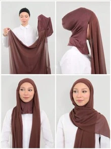 1件装女士经典休闲套头雪纺围巾，纯色舒适透气模压面料颈套，多功能头巾，适合日常穿着。 - 黑色 - 查看 6