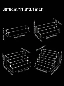Self Installation 1-4 Tier Acrylic Display Stand Durable Display Rack For Cupcake Perfume Doll Transparent Trapezoidal Blind Box Storage Shelf,For Holiday Beach, Bathroom Collection, Bedroom Collection, Large Capacity - Clear - View 11