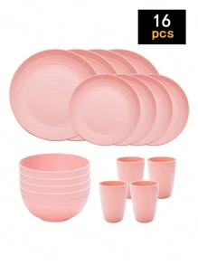 4 件/16 件/32 件 不易破碎 PP 可重复使用塑料餐具套装，包括盘子、碗和杯子。适用于家庭和户外野餐学校用品、圣诞礼物 - 彩色 - 查看 14