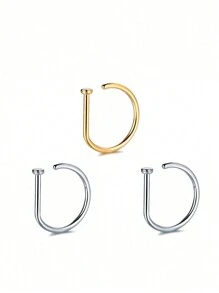 1 件/3 件/5 件女士和女孩假鼻环金色不锈钢 D 型简约美式个性字母嘻哈街头风格无孔配饰假鼻钉 - 金色 - 查看 15