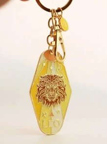 1 pièce Porte-clés signe du zodiaque Bélier/Taureau style bohème, anneau de clé d'hôtel en métal émaillé, cadeau parfait pour la famille, les amis, les collègues, les partenaires, les anniversaires, les accessoires de voiture, les breloques de sac, l'école, le style gothique mignon Y2K