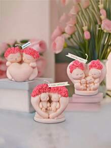 1 pièce Moule de bougie en silicone en forme d'ours amoureux, avec des détails de rose, forme asymétrique, pour la résine, le ciment, l'artisanat de ciment - Conception de couple d'ours romantique