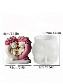 1 pièce Moule de bougie en silicone en forme d'ours amoureux, avec des détails de rose, forme asymétrique, pour la résine, le ciment, l'artisanat de ciment - Conception de couple d'ours romantique