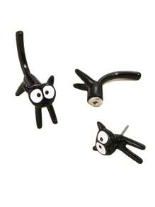 1 对时尚百搭黑猫耳钉耳环，流行女孩珠宝 - 黑色 - 查看 5