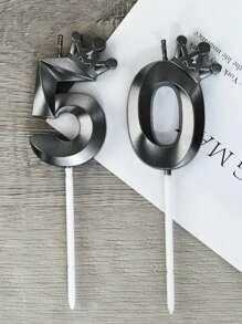 Latest Black Shell Crown 0-9 Numbers Birthday Anniversary Cake Decor Candles - Black - View 8