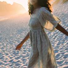 Women Puffed Sleeve Dress Casual Summer Plaid/Floral Print Square Neck Party A-Line Dress For Beach Cocktail Streetwear - Nhiều màu - Xem 4