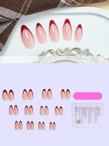 24片粉色杏仁形法式美甲贴片，简约风格，高光泽全覆盖，适合女性和女孩，可用于DIY美甲、沙龙礼物、情人节美甲、美甲用品等。 - 彩色 - 查看 3