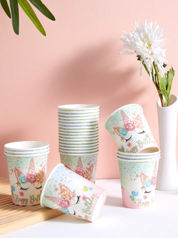 10/25pcs 9oz Unicorn Paper Cups With Unicorn & Floral Pattern, Happy Birthday Party Disposable Cups, Unicorn Birthday Party Cups, Unicorn Party Supplies, Suitable For Celebrations, Party Decorations